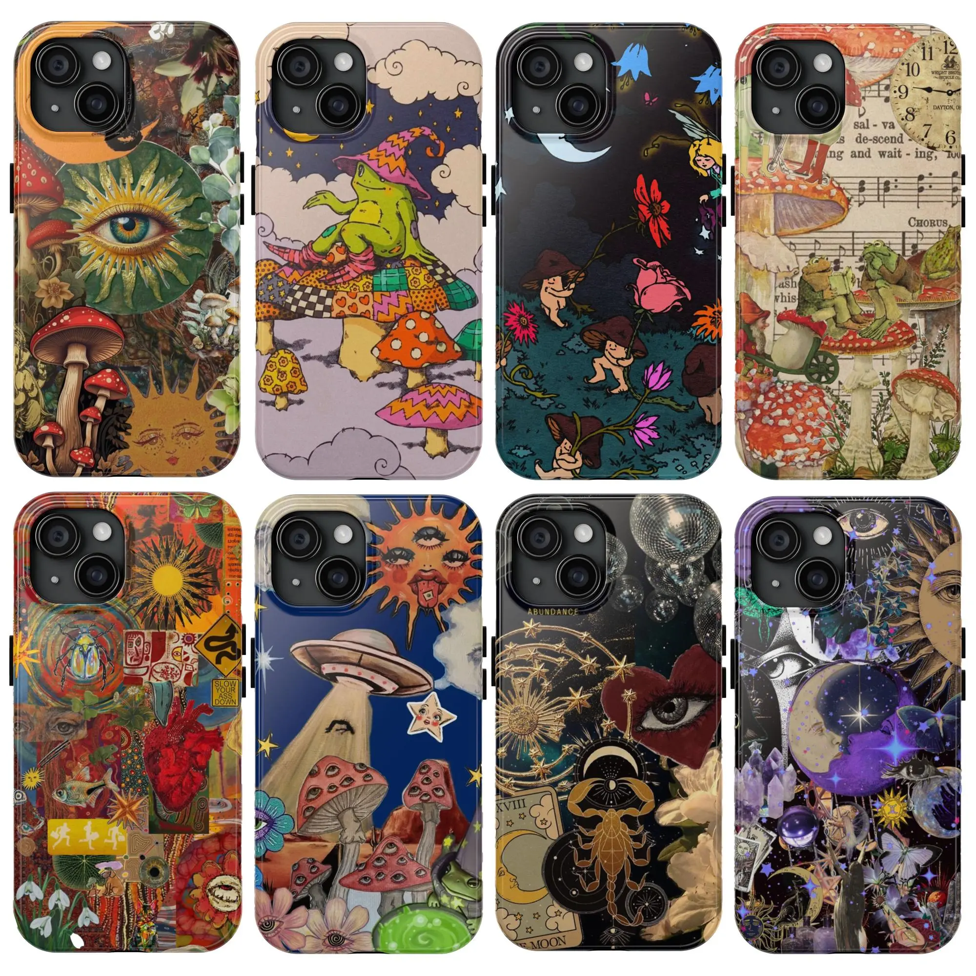 Durable Whimsical Psychedelic Shockproof Protective Smartphone Case - Casing with Frog, Mushrooms, Dancing Animals, Camera Protection for iPhone 11-17 Pro Max/Plus, Samsung Galaxy S23-25, Whimsical Accessories