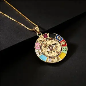 Gold Tone Copper Evil Eye Pendant Necklace for Women, Oil Dripping Design Fashion Jewelry for Party Birthday Daily Wear and Casual Accessory Gift