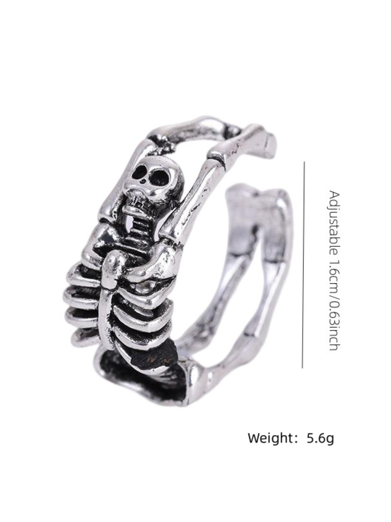 Punk Skull Design Hollow Out Ring, Adjustable Opening Ring for Men, Fashion Accessories for Party, Halloween, Punk Style Ring, Adjustable Rings