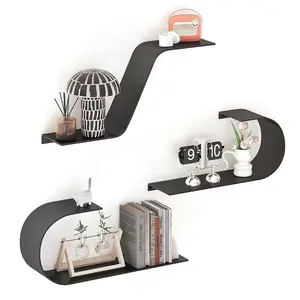 3 Piece Creative S-Shaped Metal Wall Shelf, Modern Floating Decor Storage Rack, Bedroom Living Room Display Stand