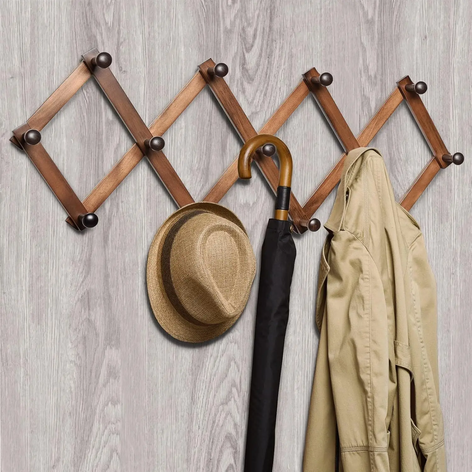 Accordion Wall Rack 13 Hooks (Pegs), Expandable Wall Mounted Hanger for Coat, Hat, Scarf, Coffee Mugs, X Shape Coat Hooks (Antique Retro Color) | Expandable Wall Mounted Hanger for Coat, Hat, Scarf, Coffee Mugs, X Shape Coat Hooks