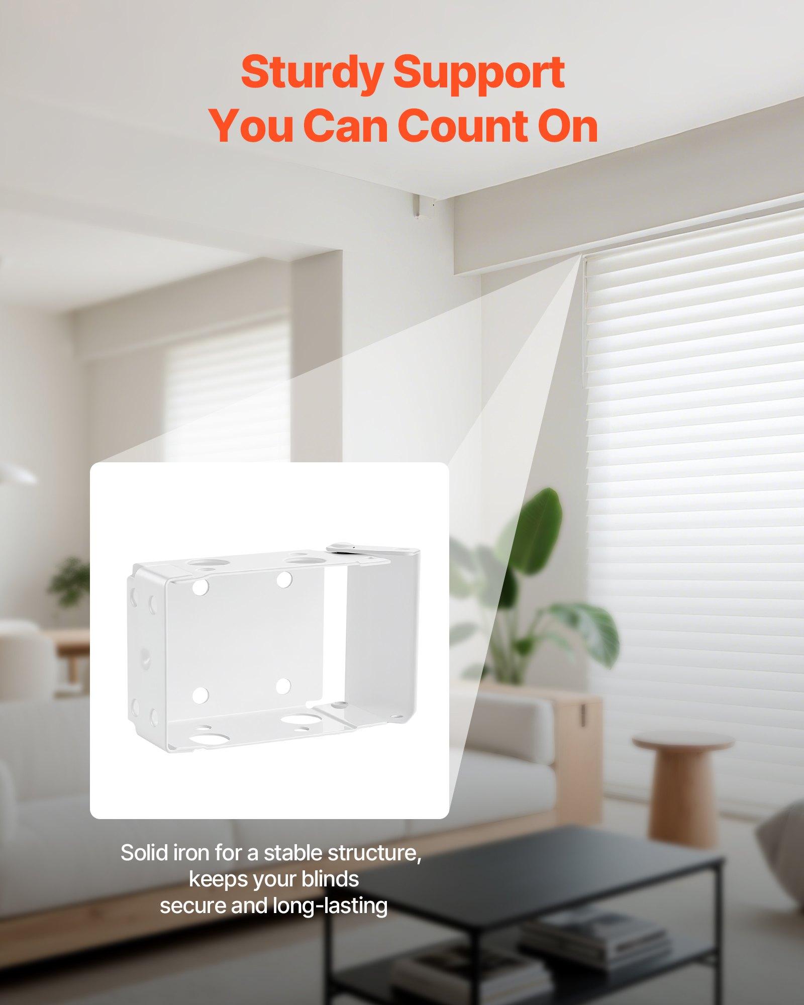 VEVOR Box Mounting Brackets, 2 Pcs, Box Blind Bracket for Window Blinds, Fit for 1.5 x 2.25 inch Headrails, with Self-Tapping Screws and Expansion Tubes, Sturdy Iron, for Blinds Installation, White