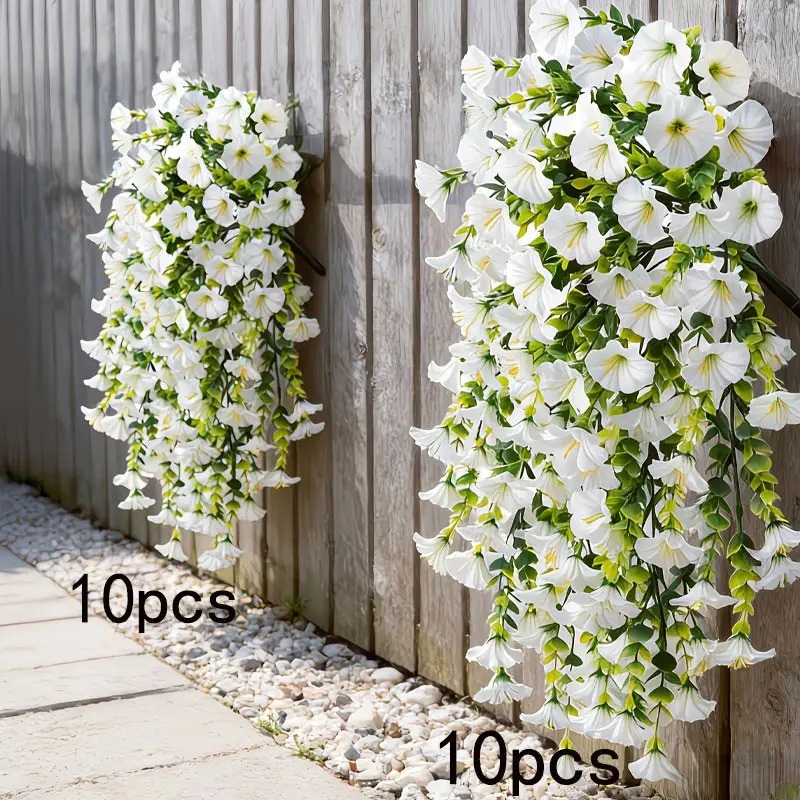 10 sets of white artificial flower bouquets, Fake bouquets - UV-resistant for outdoor/indoor weddings, parties, home decoration - No maintenance, no electricity required - for hanging on doors, fences, garden decorations - Durable plastic flowers