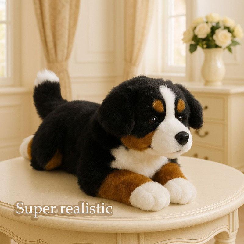 Realistic Bernese Mountain Dog Puppy Plush Toy Soft Fluffy Stuffed Animal for Home Sofa Desktop Decor Cozy Room Ideal Gift Girls
