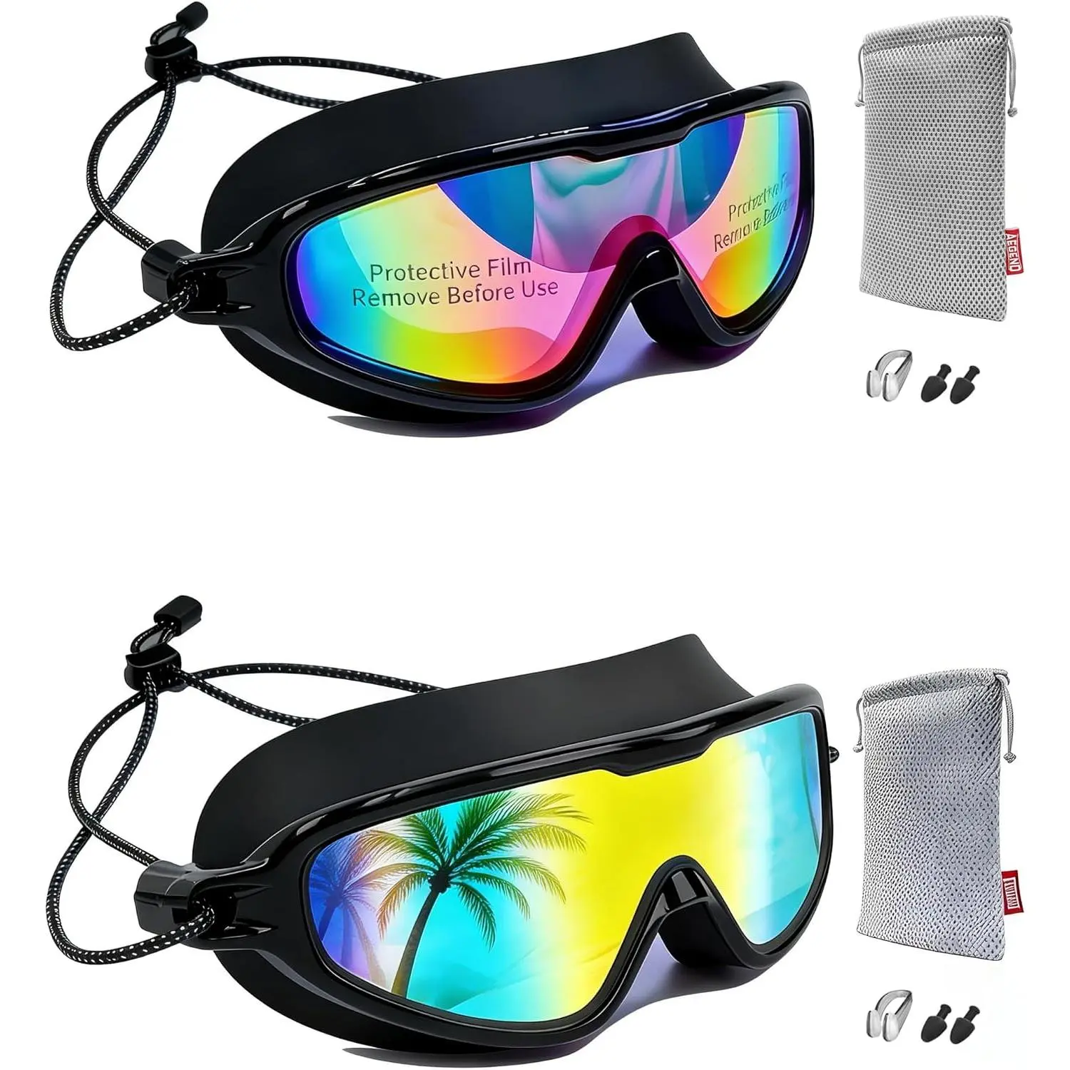 Swim Goggles with Bungee Strap No Leaking Anti Fog Youth Adult Swimming Goggles with Quick Adjust Ages 6-14, Adjustable, Anti-Fog Lens, Pool Swim