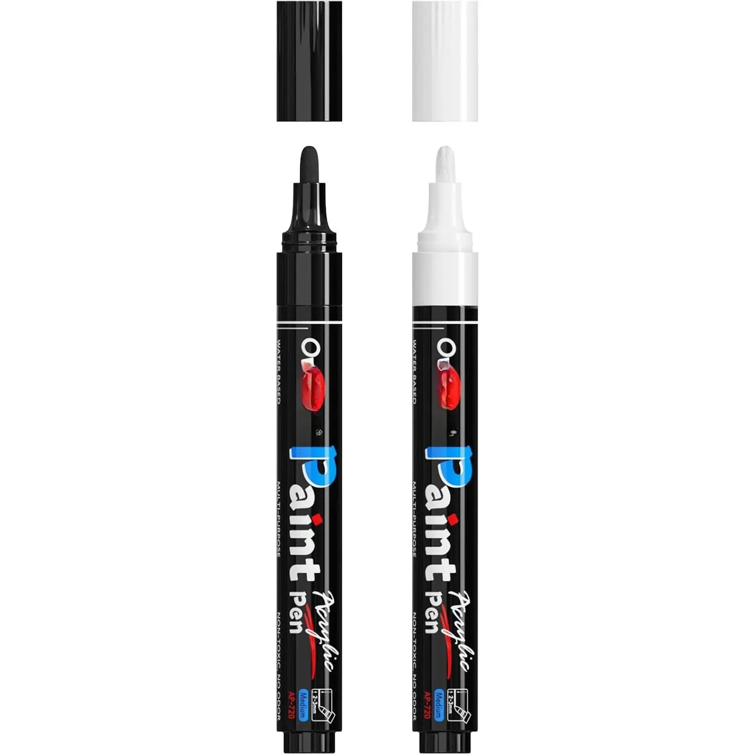 White & Black   Pens Permanent Markers, Medium Tip | , Quick Dry,  Coverage, Water Based   Markers for , Canvas, Rock, Glass, Leather, Metal