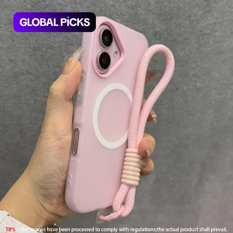 2-in-1 Magnetic Jelly Case with Wrist Strap, Anti-Drop Phone Cover for iPhone 17/16/15/14/13/12/11 Pro Max, Supports MagSafe Wireless Charging #GLOBAL PICKS
