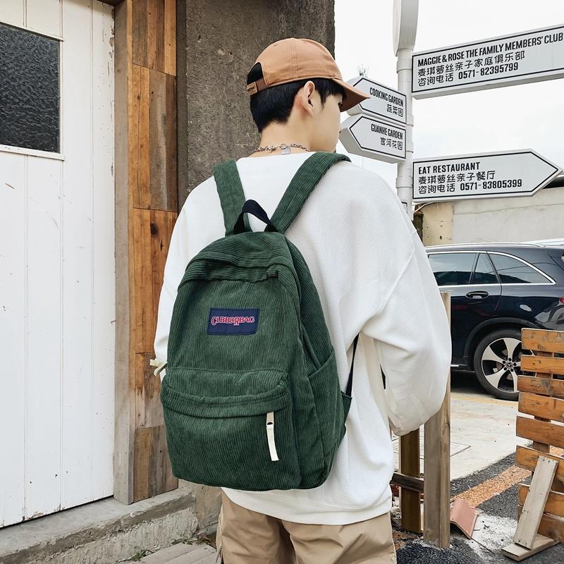 Vintage Boy Girl Corduroy Green School Bag Men Women Laptop College Backpack Cool Lady Student Fashion Female Travel BookBag New