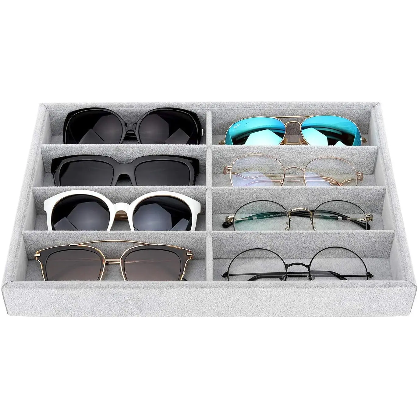 Sunglass Organizer  Tray, 8 Grids  Stackable Tray | Detachable Glasses Eyeglasses  Watch Storage  Display Tray, Gray