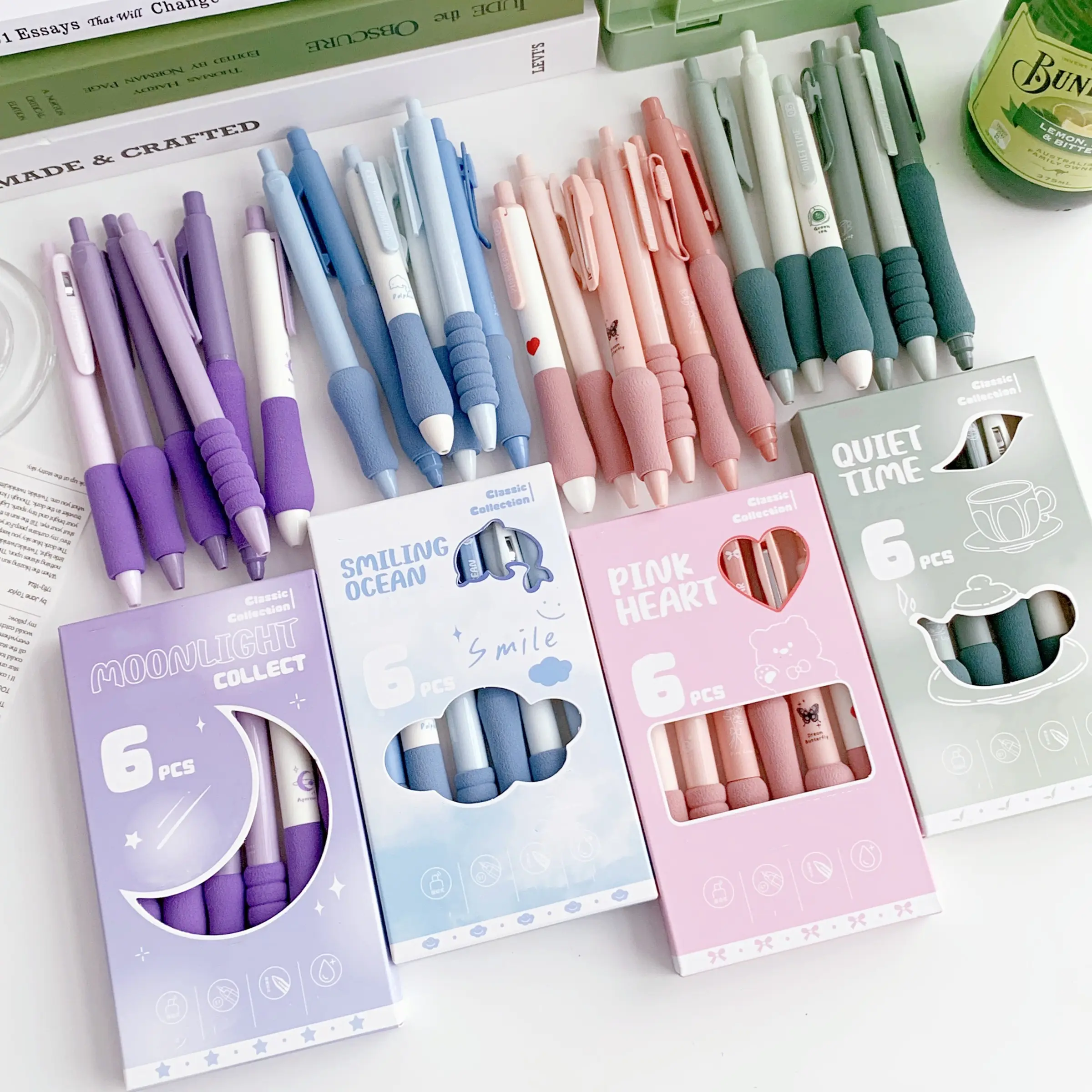 6-Pack Soft Grip Pens, Christmas Gift Push-Button Pens, Student Exam Neutral Pens, 0.5mm, Perfect Back-To-School Present