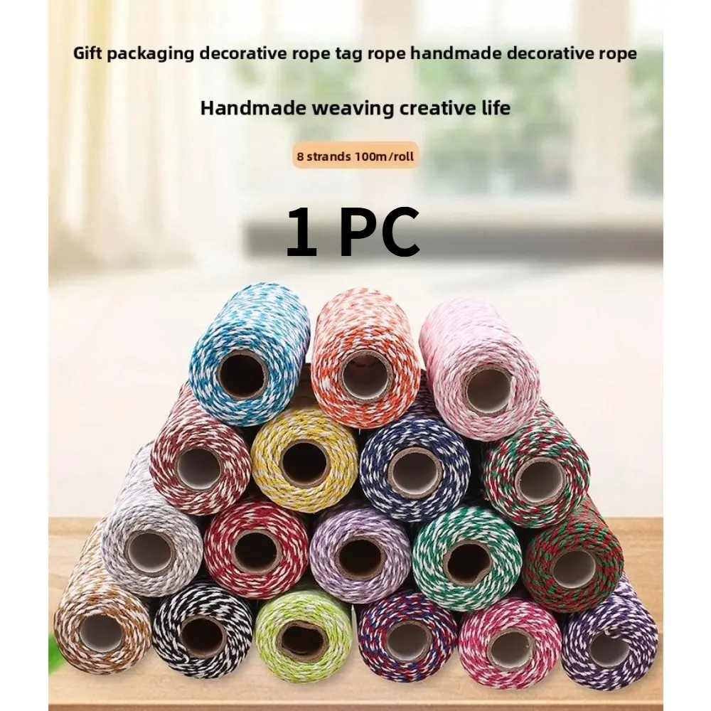 1 Roll 2 Color Cotton Rope, Christmas Cotton Rope, DIY Festival Party Gift Box Packaging Decorative Rope, Multicolor Binding Wire, 100m/1roll