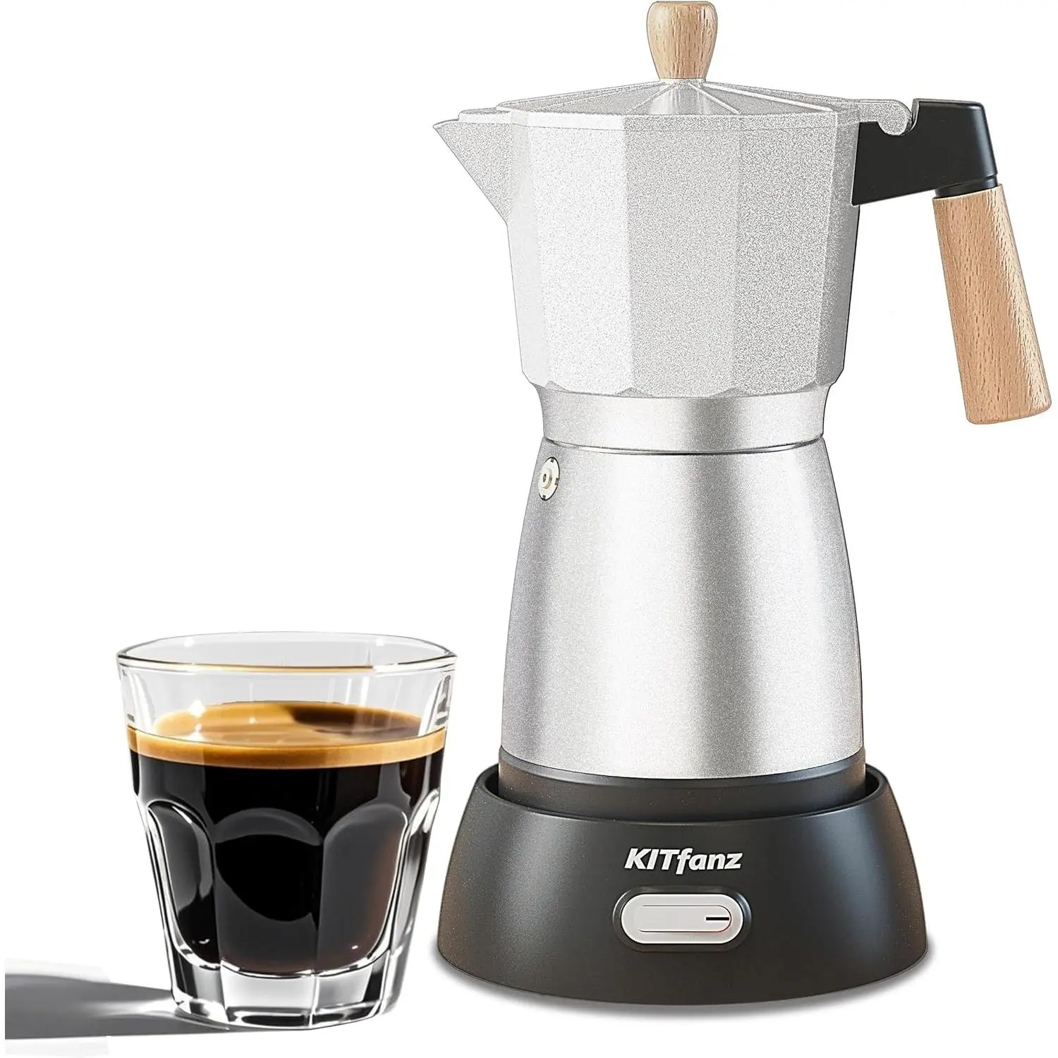 Electric Espresso Coffee Maker Italian Electric Moka Pot Cuban Coffee Maker Portable Electric Espresso Maker with Detachable Base 3 or 6 Cup Bright Silver