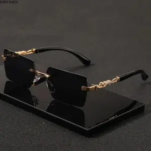 Luxury Gold Accent Frameless Rectangle Shades, Pocket-sized portable design easy to store in purses, perfect for poolside lounging, outdoor hiking and casual daily street fashion matching