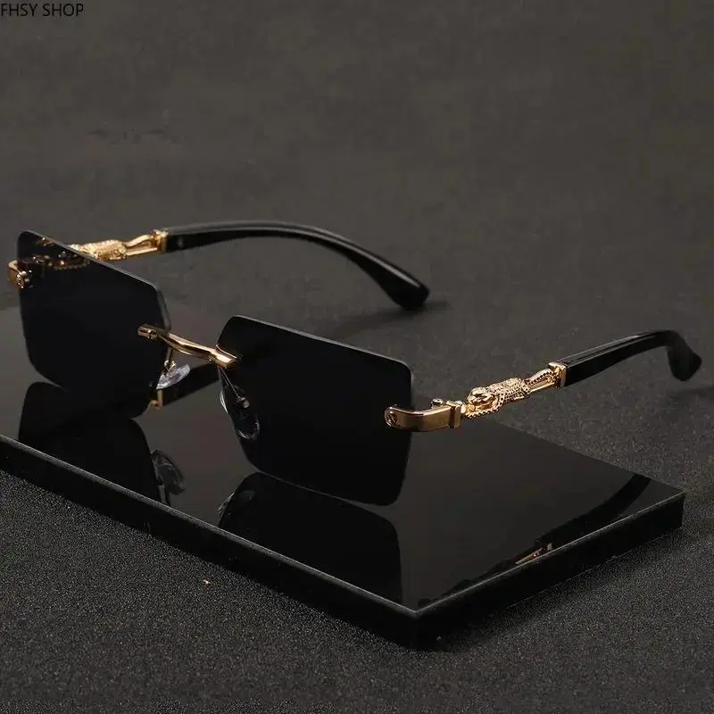 Luxury Gold Accent Frameless Rectangle Shades, Pocket-sized portable design easy to store in purses, perfect for poolside lounging, outdoor hiking and casual daily street fashion matching