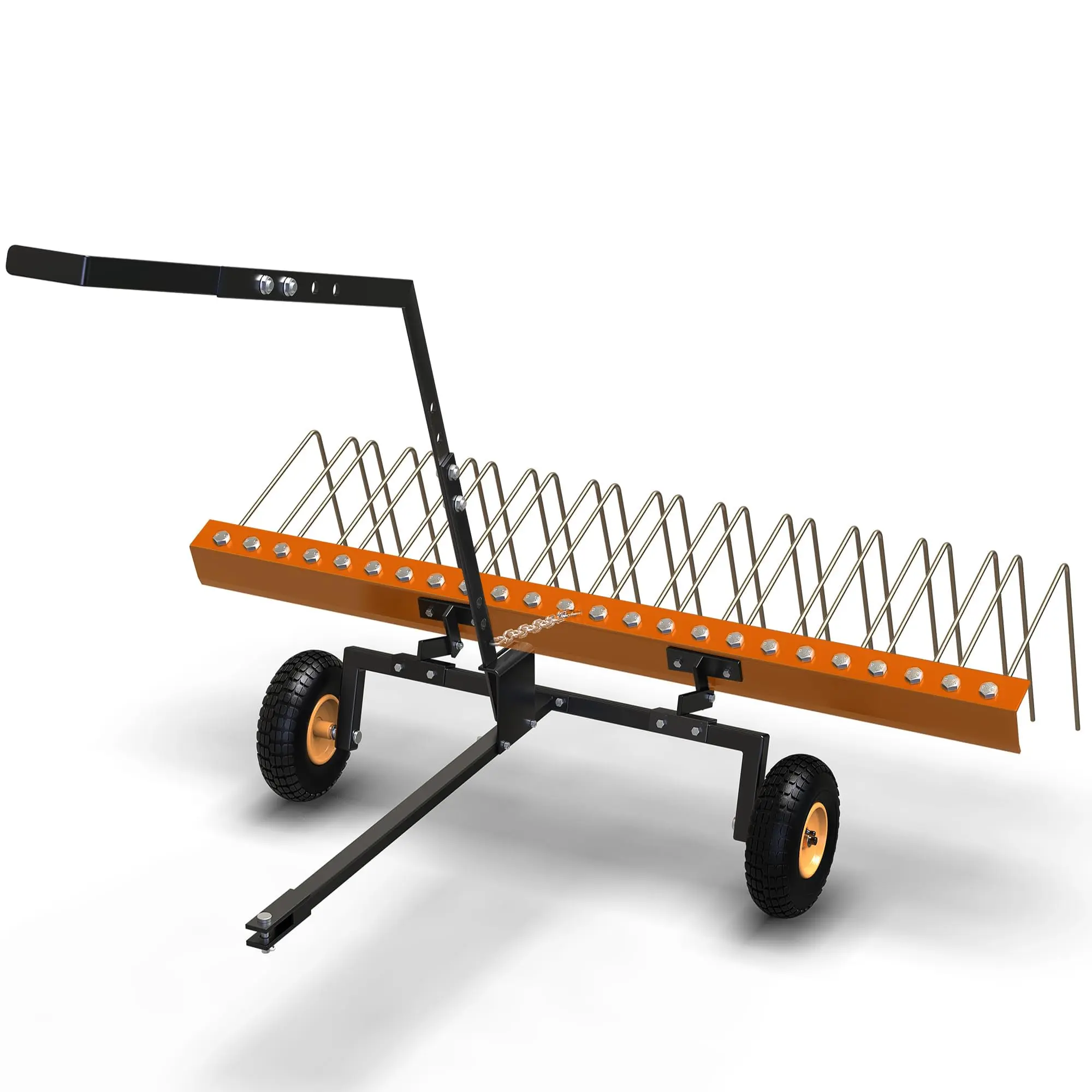 Garvee Upgraded 60”Tow Behind Pine Straw Rake, Heavy-Duty Steel Lawn Rake with 24 Tines, Adjustable & Detachable for ATV, UTV, Tractor or Riding Mower, Ideal for Pine Needles, Leaves, Gravel & Lawn Debris, Orange