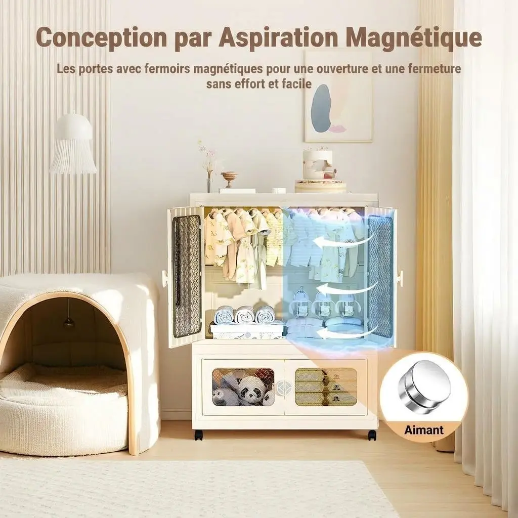Foldable Plastic Storage Cabinet No Assembly Clothes Organizer Shelf Stackable Storage Box for Snacks Toys Household Sundries