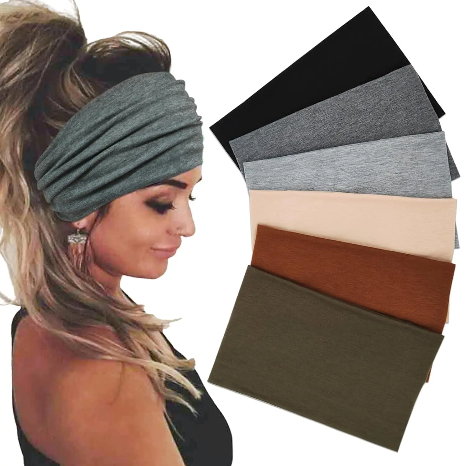 Wide Headbands For Women Stretch Headband Boho  Bands Women's Hair Band Turban Workout Hairband Accessories 6 Pack | Non Slip Women's Hair Bands, Fashion Soft Turban Accessories For Workouts, Yoga, , Washing , Makeup, Daily Wear