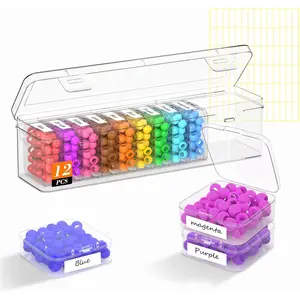Bead Organizer Box, 12 PCS Clear Plastic Storage Containers Features Hinged Lid and Labels, Craft Storage Box for Jewelry, Diamonds, Clay Beads, Bracelets, Screws, Seeds, Small Parts