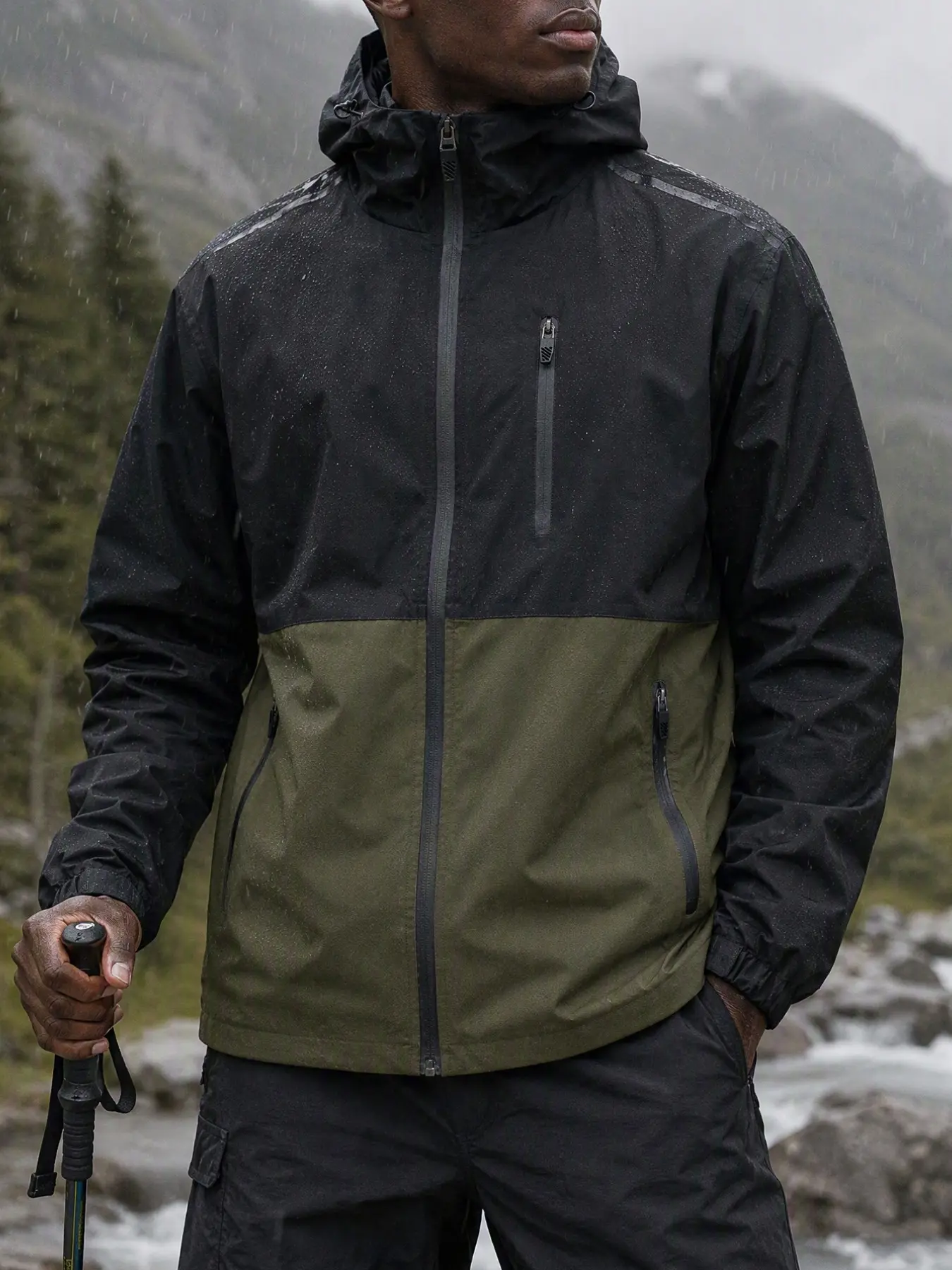 Men's Patchwork Hooded Windbreaker, Lightweight Spring Summer Jacket, Casual Street Style Outerwear, Trendy Fashion Clothing, Casual Outdoor Menswear