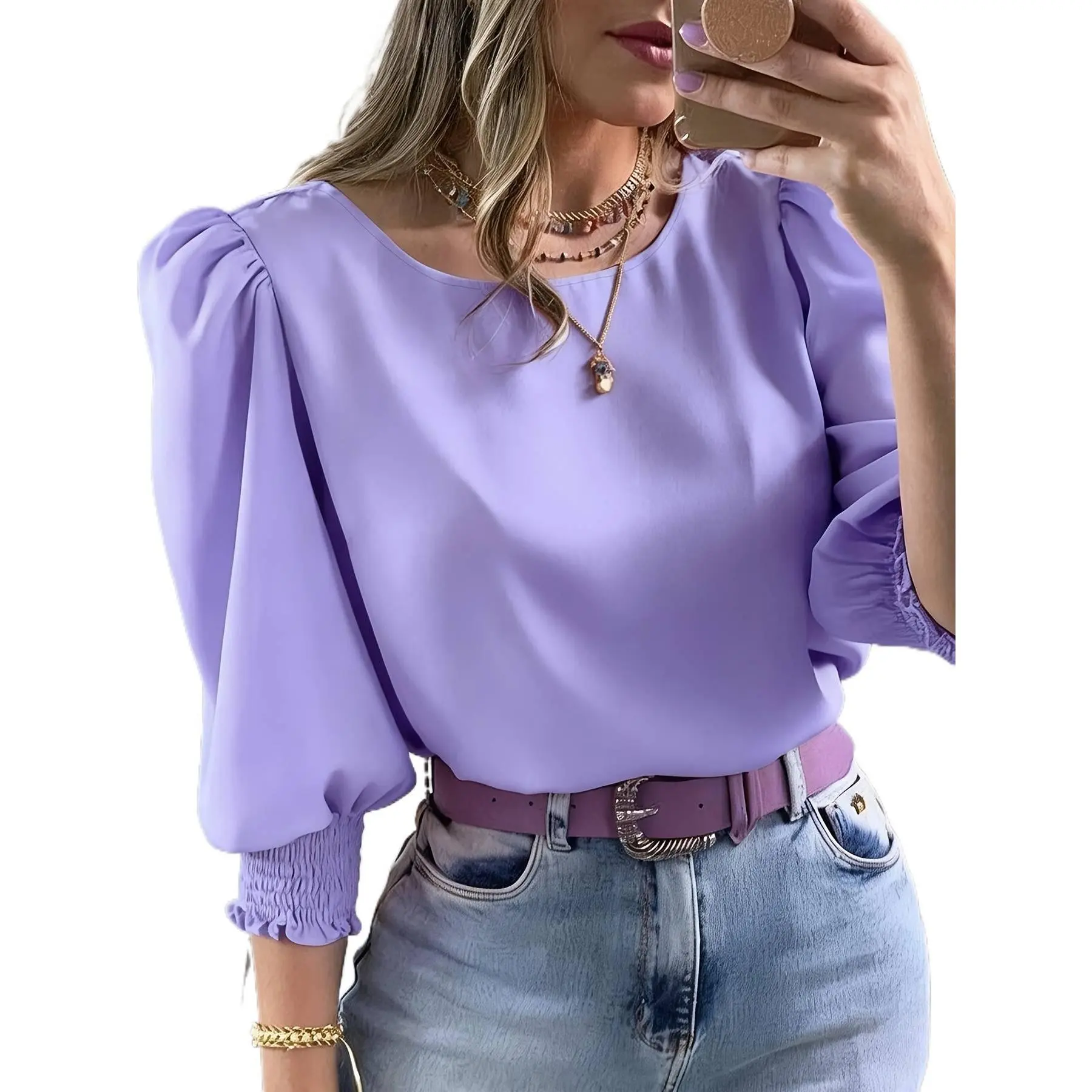 Chic Women Simple Solid Color Short Sleeve Blouse Soft Breathable Fabric For Shopping Trip Coffee Shop Weekend Hangout