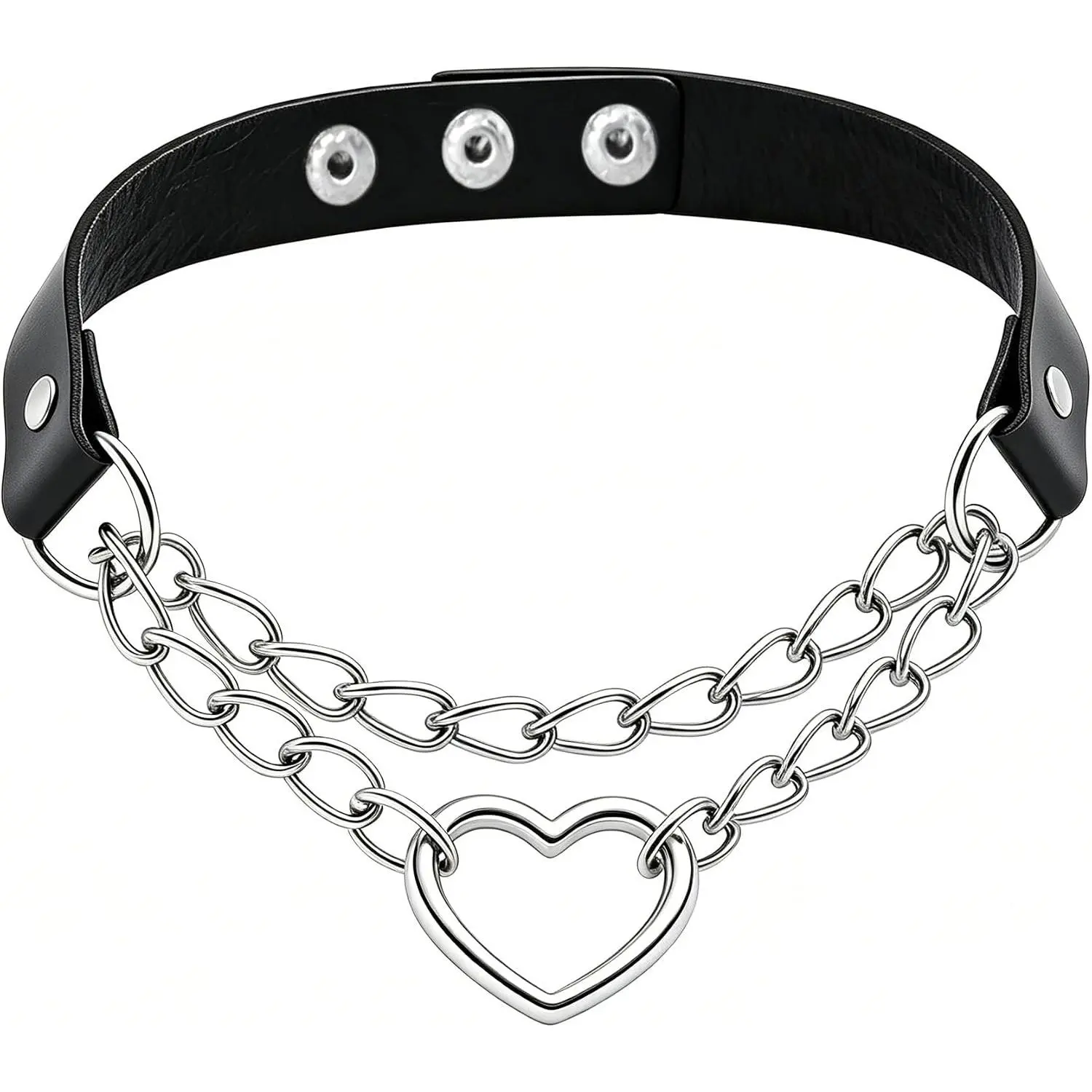 Faux Leather Hollow Heart Chain Choker Necklace Gothic Punk   for Plus-Size Woman with Fuller