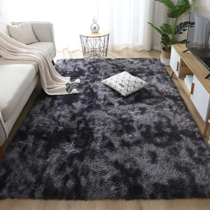 Velvet Plush Plain Bedside Mat with Anti-Skid Base, Modern Simple Soft Polyester Floor Carpet for Girls' Room