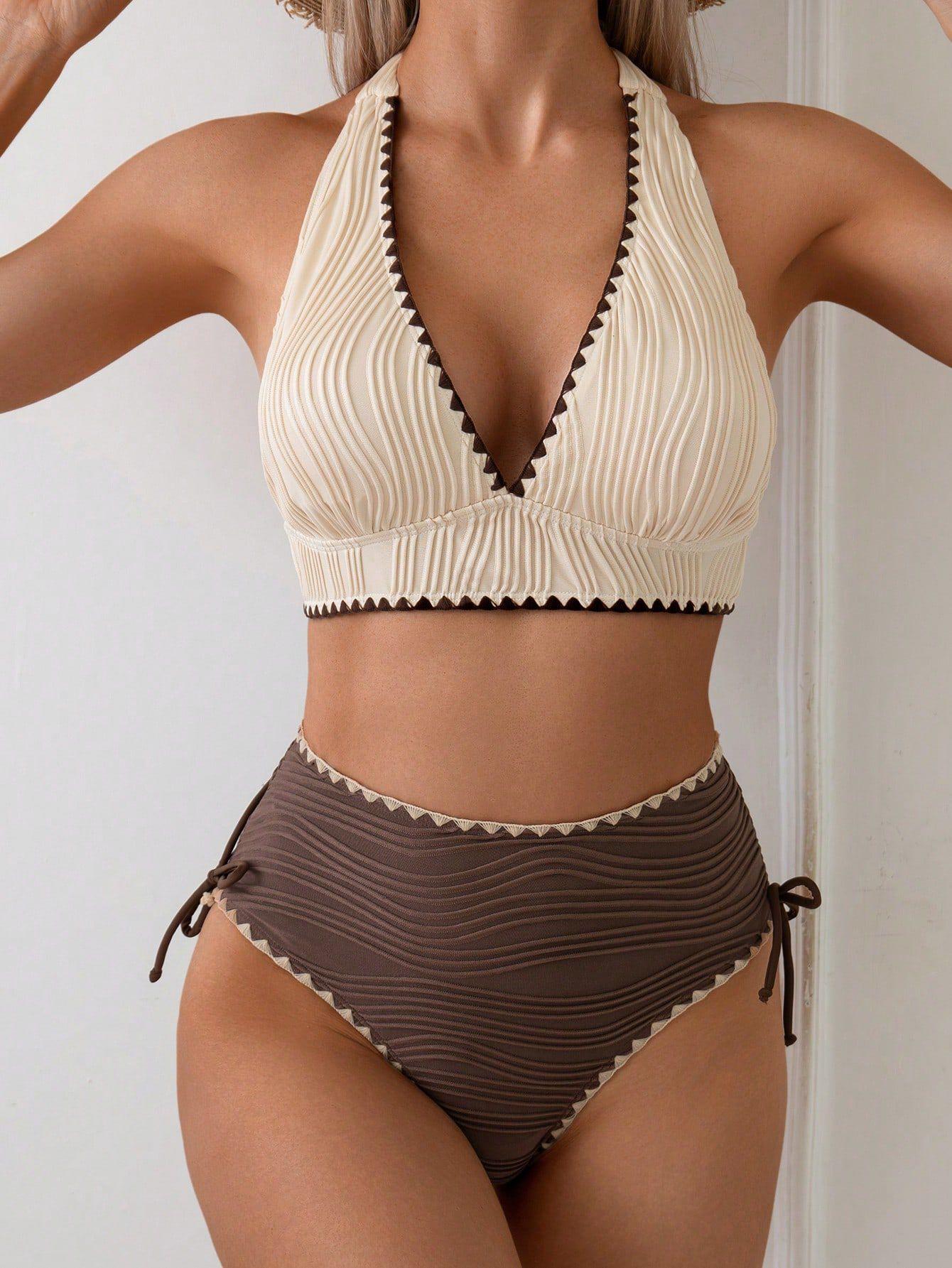 Chic High-Waisted Bikini with Ribbed Design – Stylish and Comfortable