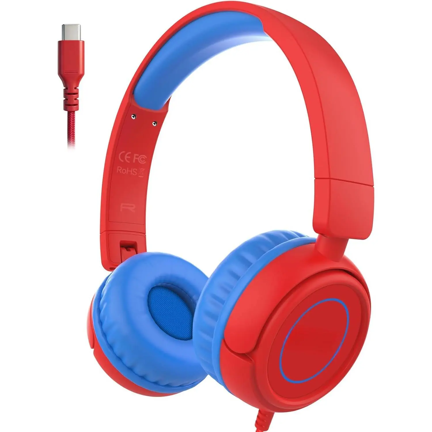 K6C  Headphones with USB-C, for  &  Ages 2-12, 85dB Safe Volume Limited, Adjustable Headband & Foldable Wired, -Ear Headphones for School, Travel, Tablet, iPad