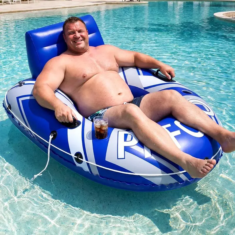 Pool Float Adult, 55" Large Inflatable River Float, River Tubes for Floating Heavy Duty with Mesh Bottom, Comfortable Backrest & 2 Cup Holders & Handles,450 lbs Capacity Floating for River Lake Beach