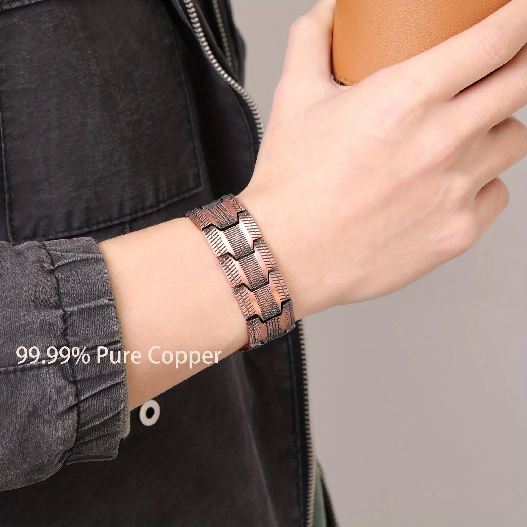 Men’s 3X Magnetic Copper Bracelet – Pure Copper Chunky Chain with Ultra-Strong Magnets, Adjustable Size Tool, Healing Therapy Bracelet for Arthritis & Joint Relief