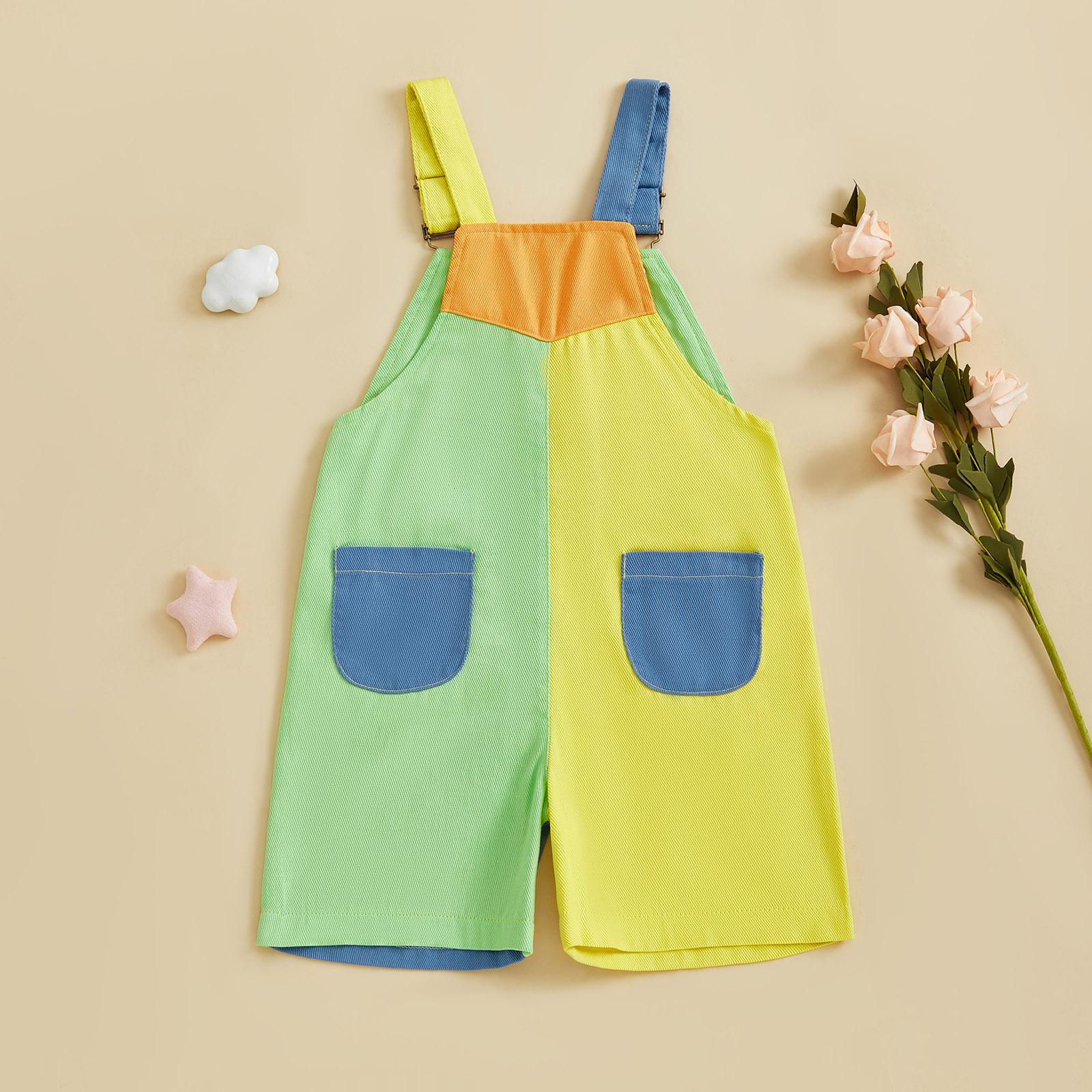 Imcute 90's Style Toddler Overalls Shorts Babby Boy Girl Suspender Romper Contrast Color Sleeveless Jumpsuit with Adjustble Shoulder Strap Shorts 6M-4Y