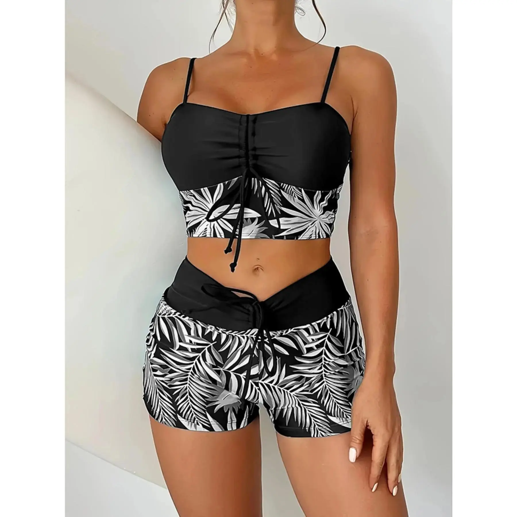 Women's printed bikini two-piece high-waisted design, covering meat thin fashion versatile