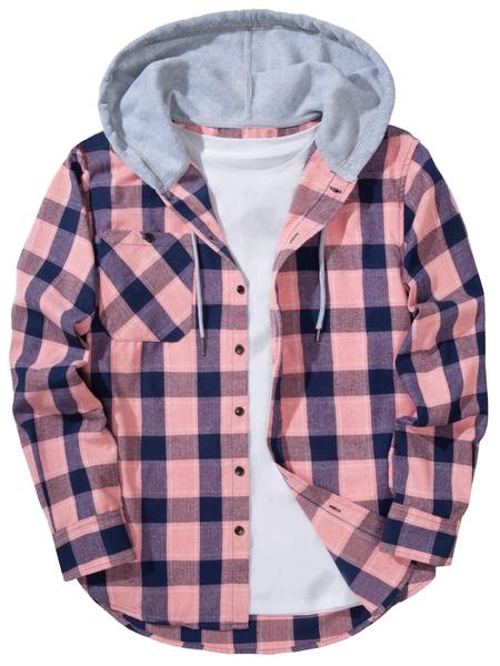 Men's Flannel Hooded Plaid Shirt Jacket, Casual Button-Down Long Sleeve Fashion with Pockets, Stylish Men's Outerwear, Menswear