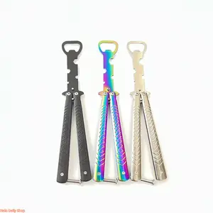 Black Fish Pattern Unbladed Multi-Functional Folding Butterfly Practice Knife, Novice Training Tool with Spot Bottle Opener, Black Fish Pattern Bottle Opener