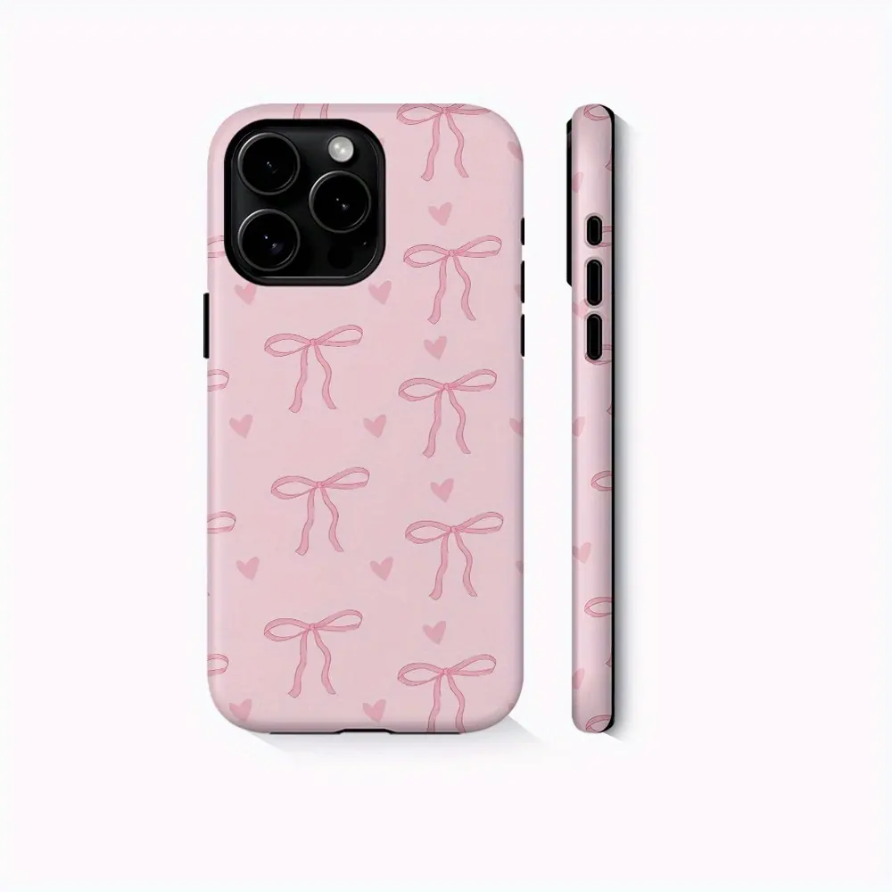 Durable Shock-Absorbing 2-in-1 Glossy Smartphone Casing - Simple Pink Bow Design, Handheld Device Protection, Compatible with iPhone 17-11/X & Samsung Series, Ideal Holiday Gift for Friends, Devices