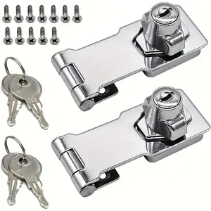 Set of heavy-duty stainless steel 2-in-1 strike plate with key lock and bolt - 90-degree rotating locking mechanism, easy to install, suitable for metal/wood cabinets, Cabinet door locks, toolboxes, mailboxes, office, and hotel lock sets