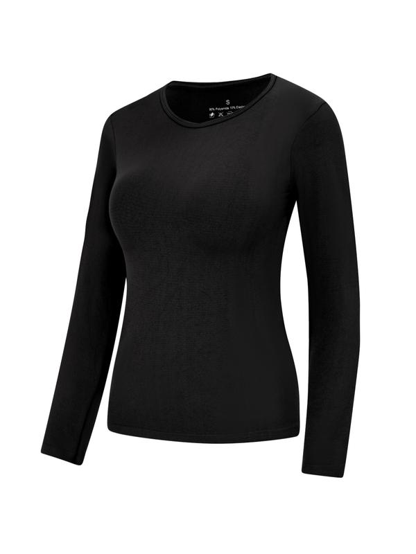 Spring &Fall Women's Shirts Fleece Lined Athletic Tops Long Sleeve Compression Workout Base layer Soft Breathable Round Neck Long Sleeve Warm Tops, Casual Fitted Bottom Layering Shirts for Women,Daily Wear, Activewear Fitness