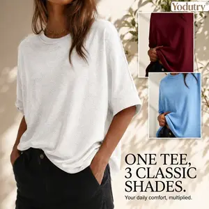 Yodutry Summer Relaxed Fit Short Sleeve Top - Casual Cotton Crewneck Plain Solid Lounge Tee for Women