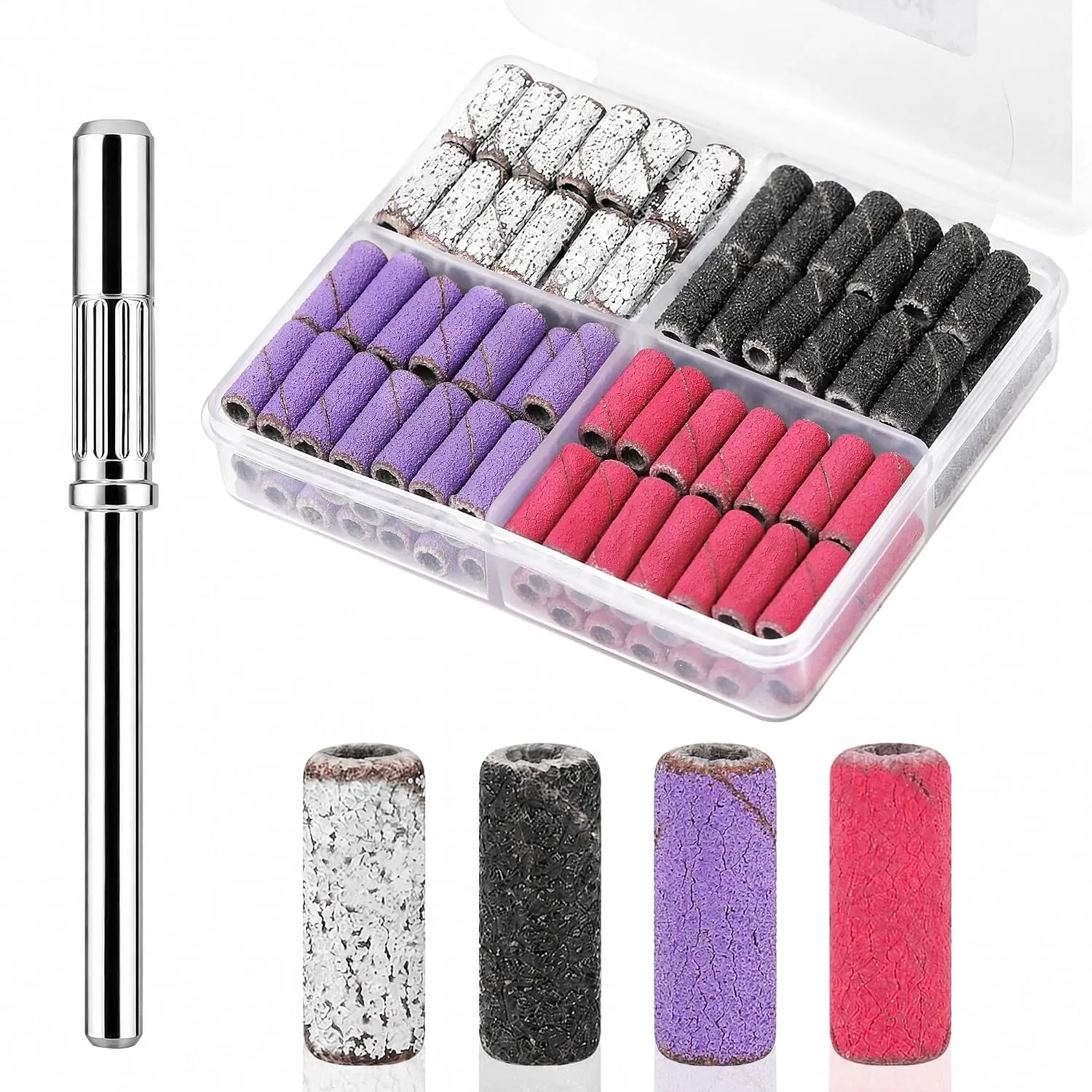 Drill Bits Mini Sanding Bands for  Drill 100 count 4 Color 80 120 180 240 Coarse Fine Grit File Small Sanding Band with 3.1mm Mandrel Bit Set for  Nails Gel