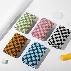 Hand Towels 5 Pack Cotton Face Towels Soft, Absorbent, and Decorative Checkered Design for Bathroom, Kitchen, Gym, and Spa 13 x 29 Inches for Any Occasion