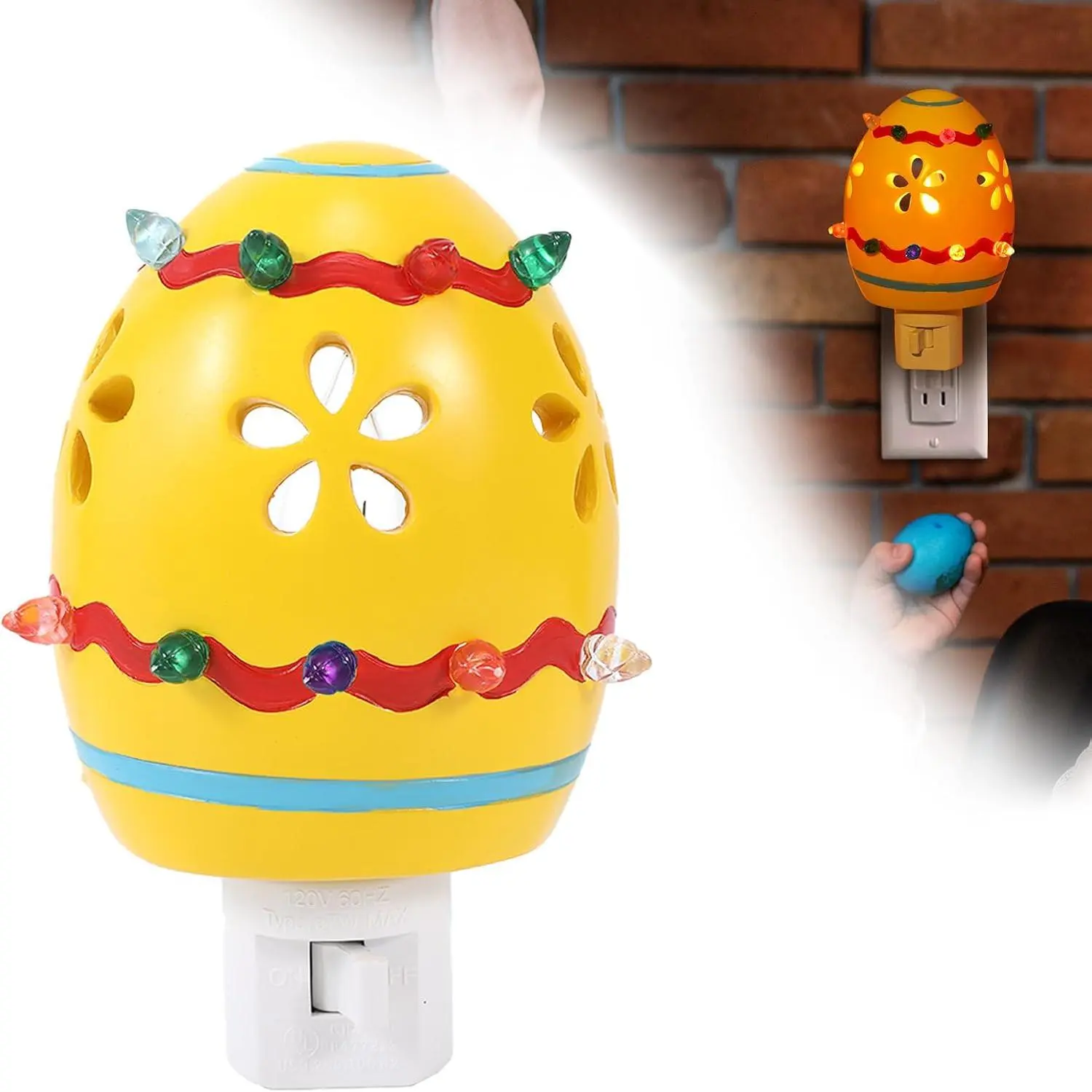 Easter Egg Decorative Nightlight,Easter Campfire Flickering Nightlight, Plug into Wall Easter Night Light with  Easter  Decor