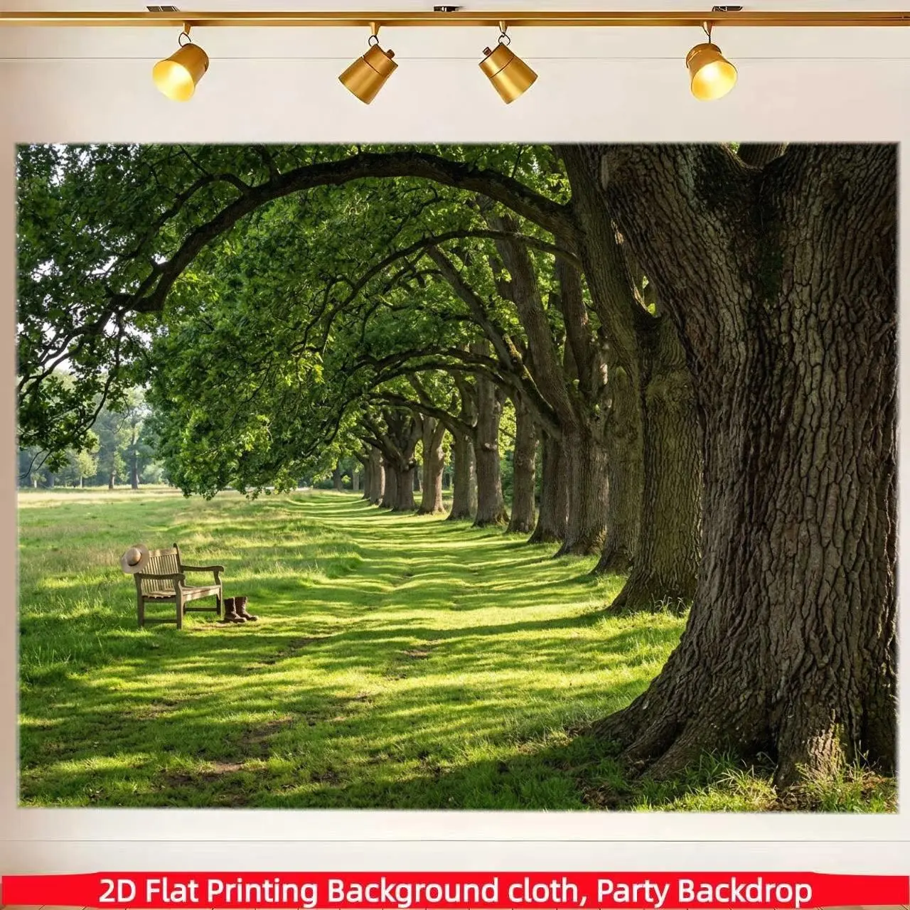 2D Flat Forest Bench Grass Natural Scene Backdrop, Home Wall Decor, Photography Studio Set, Living Room Bedroom Decoration, Polyester, Multiple Sizes