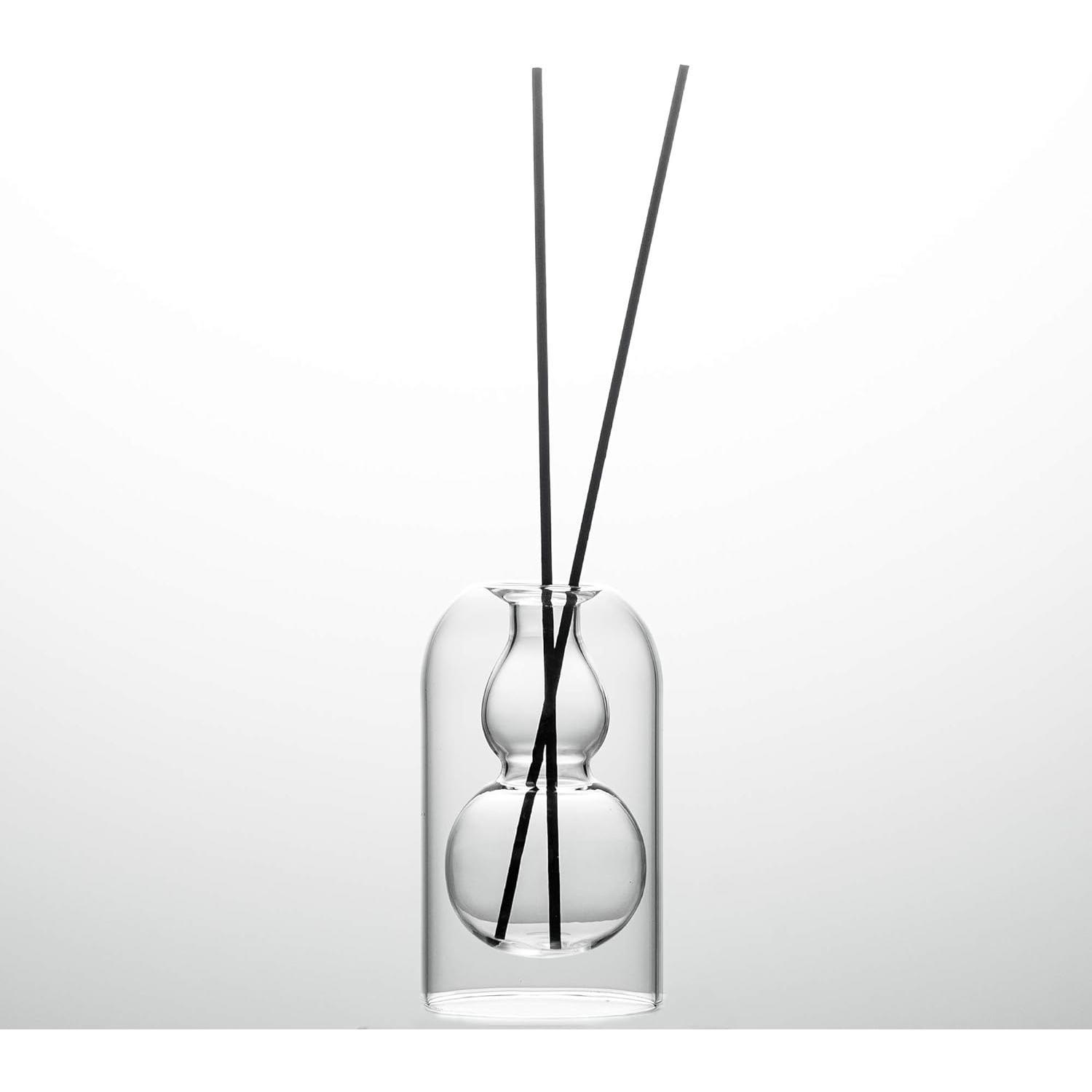 Empty Glass  Reed Diffuser Bottles,for Essential Oil, with 16 count Black Reed Sticks,Minimalist Decor,2pcs/Set.