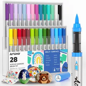 Artimir Acrylic Painter Marker Set, 14/28 Colors Brush Tip Water Based Art Markers with Automatic Ink System, Opaque Color Permanent Marker, Art Supplies for Rock Painting, Wood, Fabric, Perfect for Art and Craft Supplies