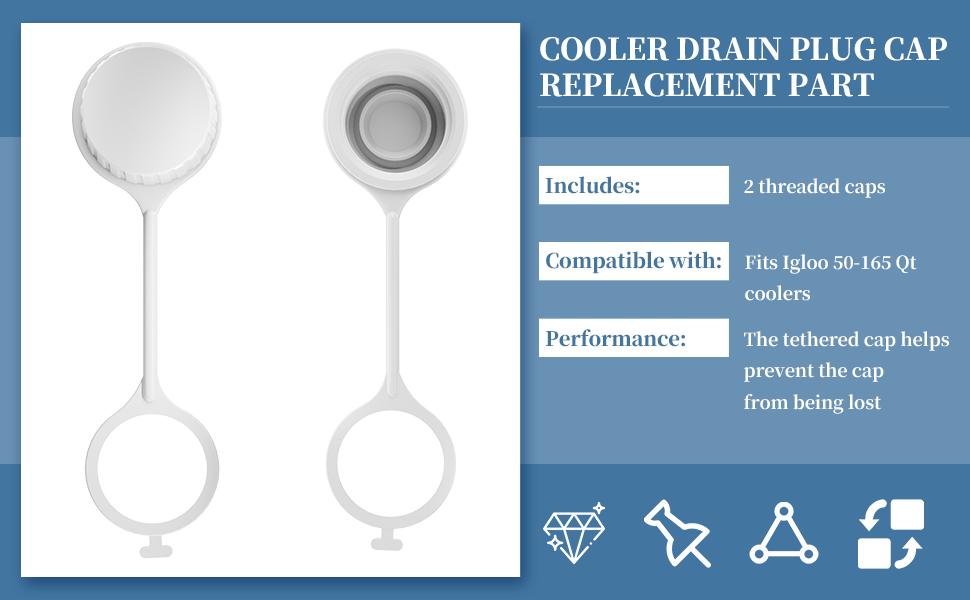 Threaded Drain Plug Caps with Plastic Tether for Cooler,Compatible with Igloo 50-165 Qt Coolers,Cooler Replacement Parts-2 Pack ﻿