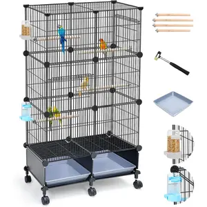 Upgraded Encrypted Metal Bird Cage - Bird Cages & Houses, Enclosure with Complete Accessories (Perch, Tray, Feeder, Water Bottle) for Small to Medium Parrots, Parakeets, Lovebirds, Enclosure Bird Cages & Houses