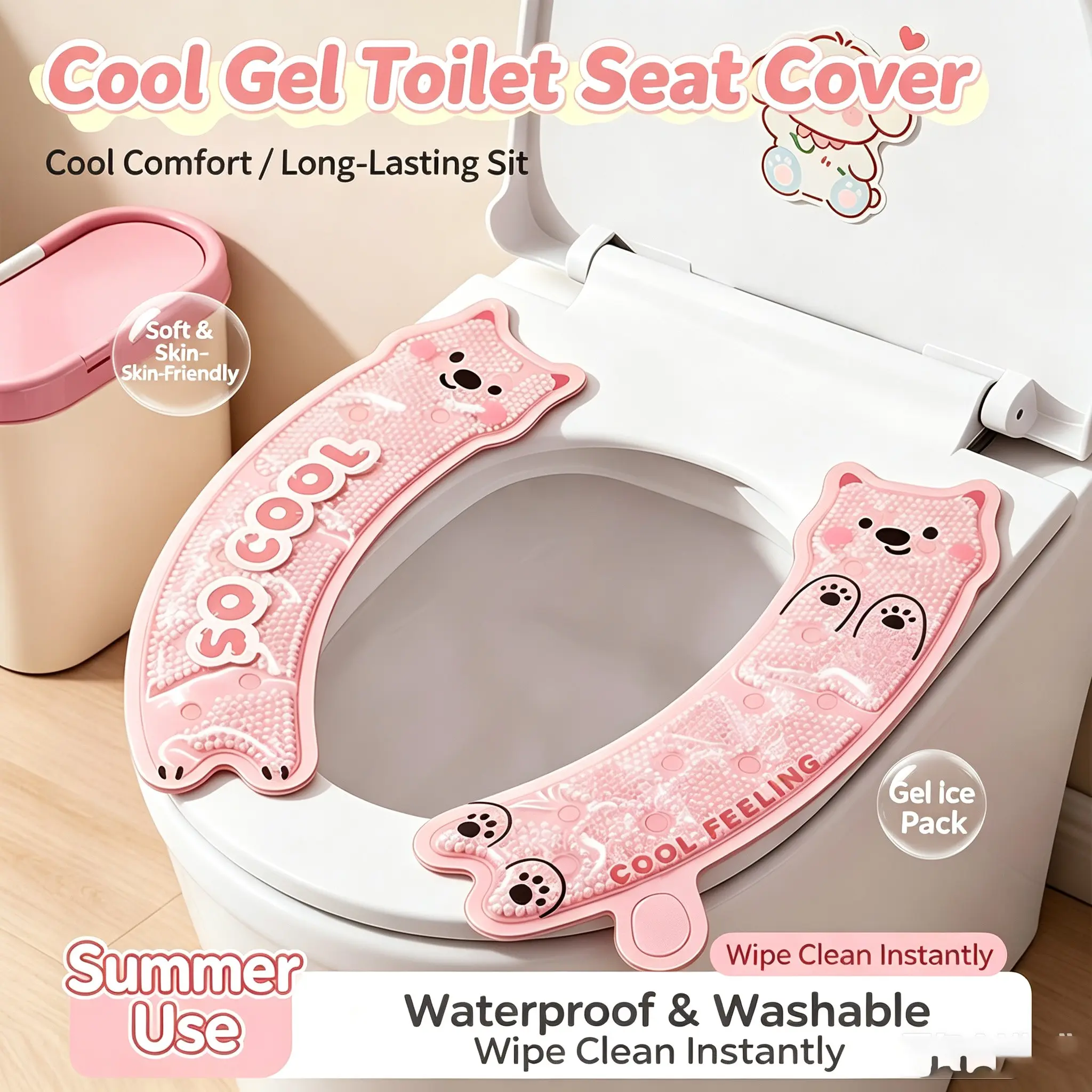 Cool Gel Toilet Seat Pad, Summer Non-Sticky Waterproof Adhesive Toilet Liner, Essential Summer Toilet Mat, No Wash Required, Comfortable & Hygienic