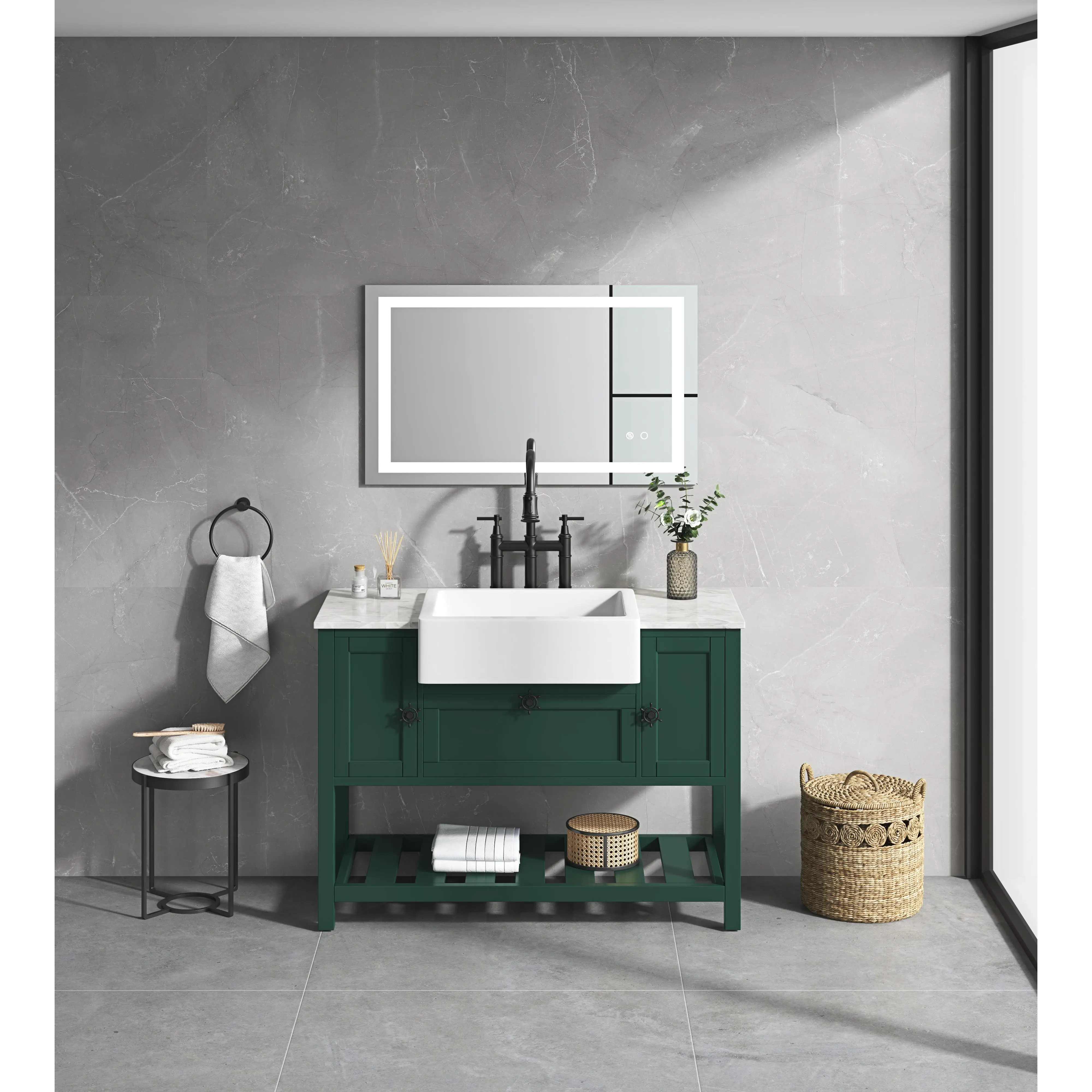 ARCH 40 x 32 Inch LED Bathroom Vanity Mirror with Front and Backlight, Dimmable Wall-Mounted Makeup Mirror with Anti-Fog, Memory, 3 Color Lighting, Modern Illuminated Mirror for Bathroom, Bedroom, or Dressing Room, Bathroom Furniture
