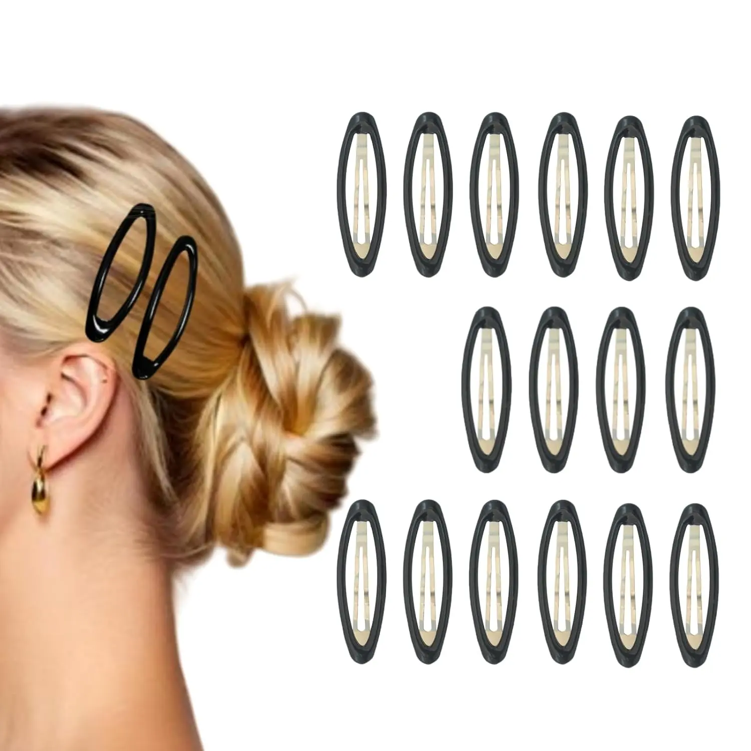 16 count Hair Clips for Thick Hair 2.8 Inch Oval Shape Black XL Hair Clips for Women Metal Snap Non-Slip Hair Grips Hair Accessories