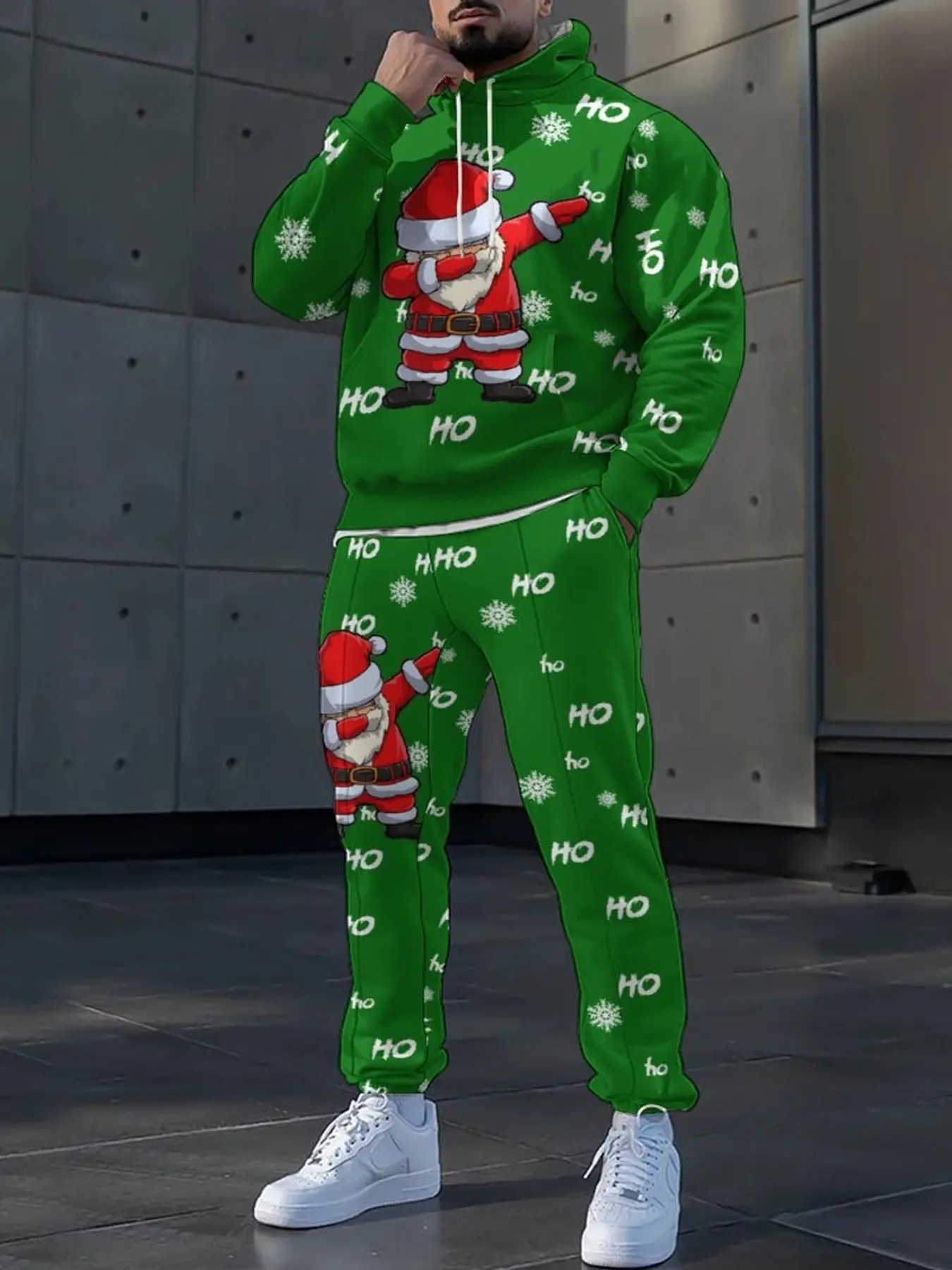 Men's Christmas printed holiday hoodie set, sports set, casual long sleeved slim design, drawstring pocket pants, perfect gift for autumn and winter, Christmas gift